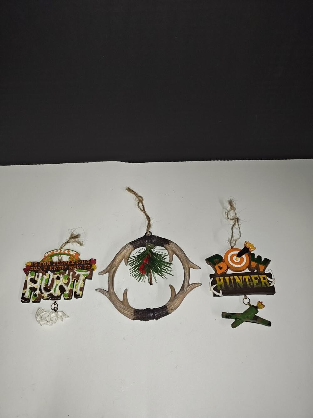 Christmas Holiday Resin Tree Ornaments Set Of Hunting Outdoors Hunter Ornaments